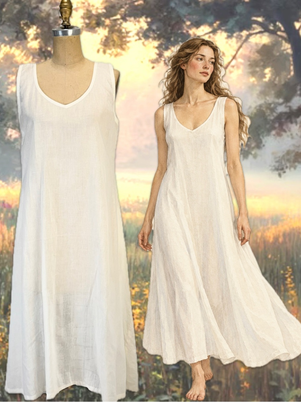 VINTAGE chemise shift cotton lightweight dress slip layer nightgown white linen